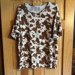 Brown and White Cow Print T-Shirt, XL